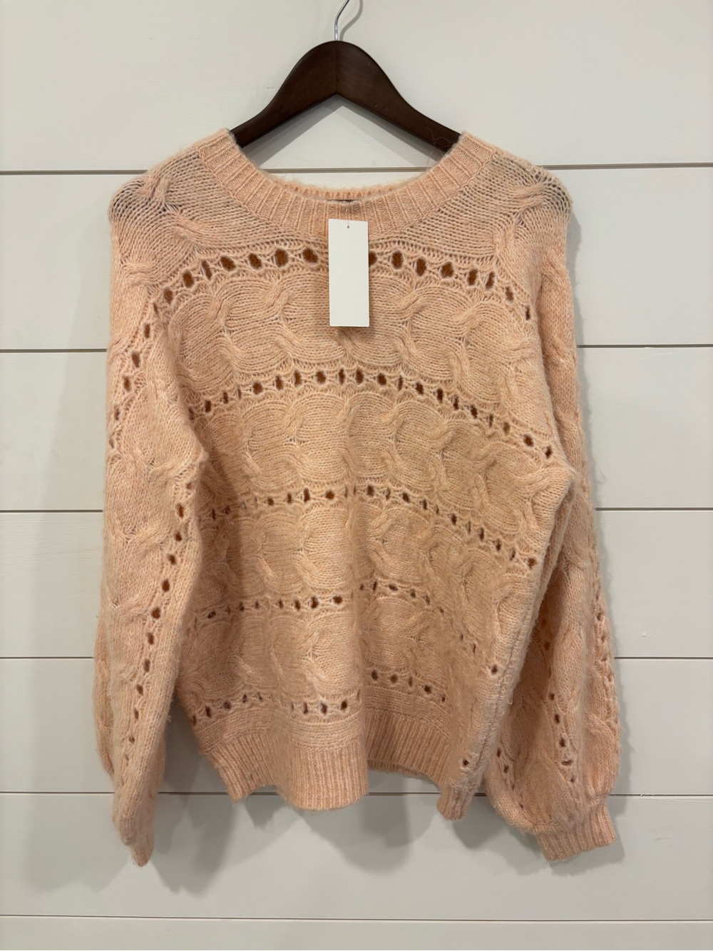 Treasure & Bond Peach Open-Stitch Alpaca Blend Cable Knit Sweater NWT Size Med